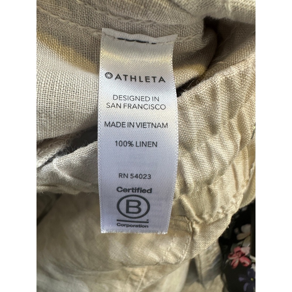 Athleta Cabo Tide 100% Linen Jogger Pants Camo Resort Beach Zip Pockets Size 10 - Picture 8 of 13